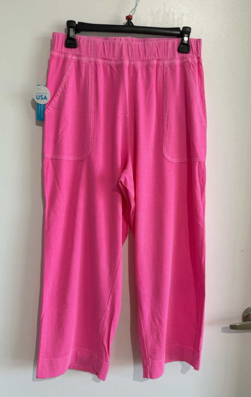 New Fresh Produce jersey cotton stretch Ankle pants Hot pink comfy USA Size-L